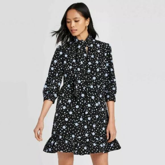 Who What Wear Polka Dots Print 3/4 Sleeve Dress - Picture 2 of 9